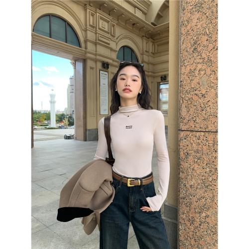 pusumede黑色半高領針織衫女2025長袖修身顯瘦氣質內搭打底衫上衣