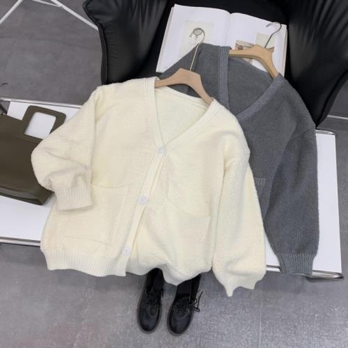 毛衣外套春季新款寬松慵懶風V領針織開衫長袖上衣女 A#14