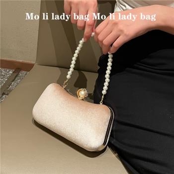高階手包晚宴禮服包包女絨面手機手腕包珍珠鏈旗袍包宴會手提小包