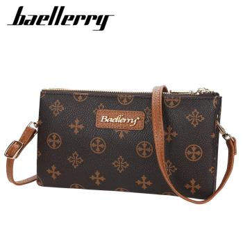BAELLERRY斜挎包女歐美老花紋雙拉鏈雙層手拿包復古大容量錢包女