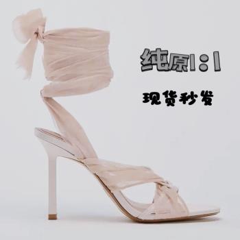 ZA女鞋25新款交叉綁帶絕美露趾高跟鞋女夏季法式細跟羅馬性感涼鞋