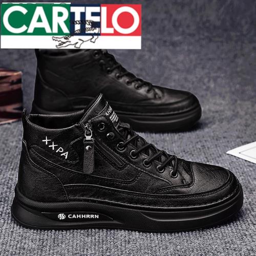 CARTEL鱷魚高幫鞋子男士馬丁靴2025新款春季潮牌真皮休閑板鞋男鞋