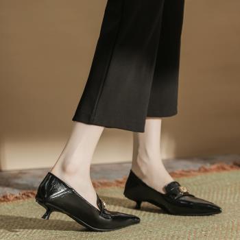 網紅時尚款尖頭高跟鞋職業通勤矮跟女鞋High heeled single shoes