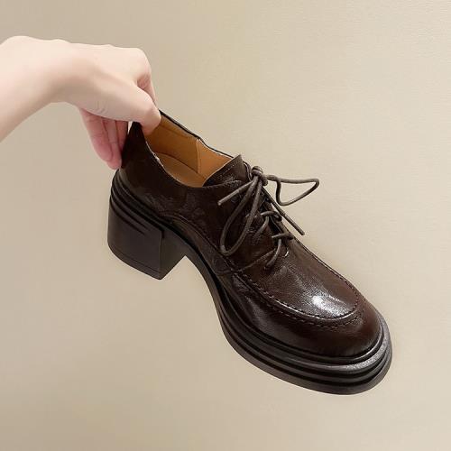 厚底樂福鞋女新款復古圓頭英倫風顯瘦小皮鞋百搭休閑款