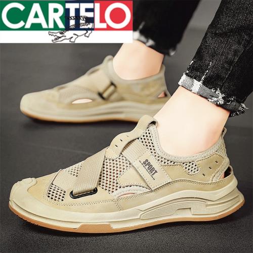 CARTEL鱷魚運動涼鞋男士夏季款2025新款休閑外穿包頭沙灘拖鞋男式