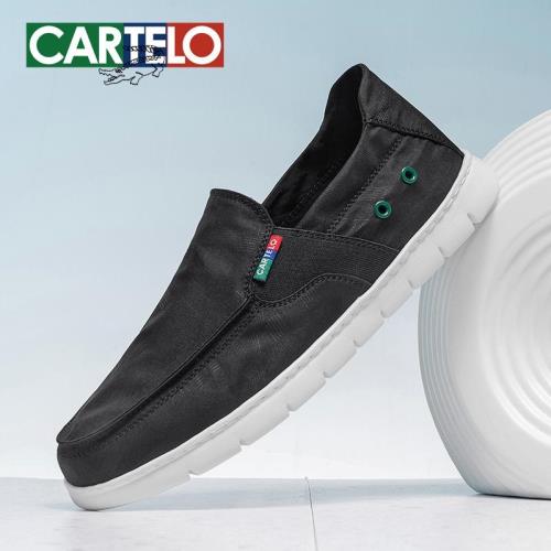 卡帝樂鱷魚帆布男鞋2025秋新款休閑軟底一腳蹬開車男鞋老北京布鞋