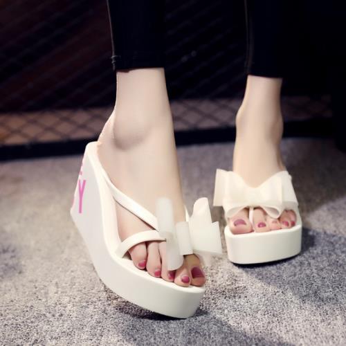 love juicy坡跟人字拖女8cm蝴蝶結防滑涼拖wedge sandals跨境代發