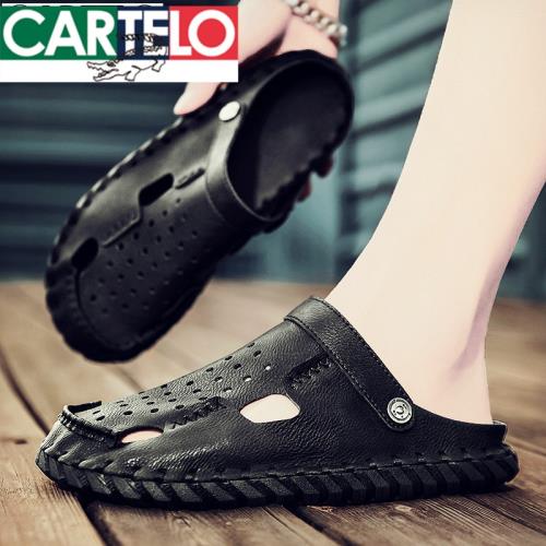 CARTEL鱷魚真皮涼鞋男式2025新款夏季外穿款運動沙灘包頭拖鞋男士