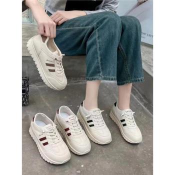 玉珊瑚女鞋2025春季新款真皮圓頭阿甘鞋輕便舒適百搭休閑運動鞋潮