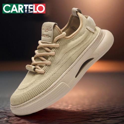 卡帝樂鱷魚男鞋2025春夏款透氣飛織網面鞋休閑鞋子運動板鞋厚底潮
