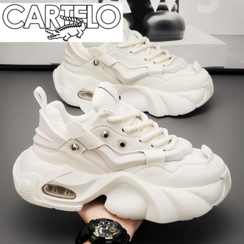 CARTEL鱷魚高端聯名爆款男鞋夏季款厚底純白運動鞋男士休閑老爹鞋