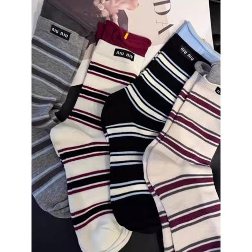 25新款miu風wa~淺春系藍黑條紋布標堆堆wa~無骨精梳棉wa頭超舒適~