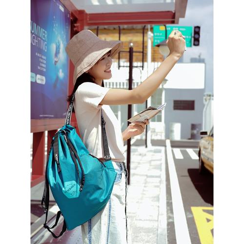 m square可折疊旅行雙肩包戶外防水大容量束口袋頭盔包女輕便背包
