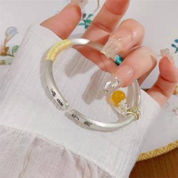平安喜樂純銀s999手環女國風編織銀手鐲小眾設計感高級送女友禮物
