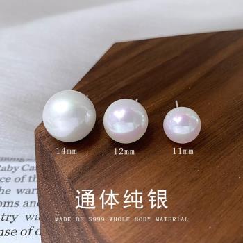 s999純銀珍珠耳釘女2025新款輕奢高階感氣質大養耳洞耳環足銀耳飾
