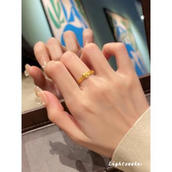 【尋光】S925純銀金色拉絲珠邊玫瑰花戒指女細閃高級感復古食指戒