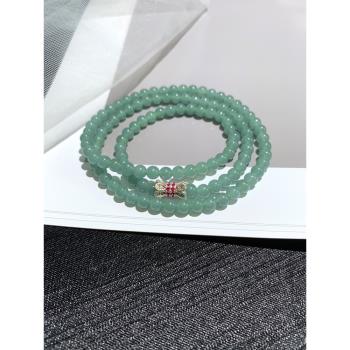 三圈天然翡翠A貨冰種藍水手串925銀隔珠老坑圓珠玉石手鏈清冷顯白