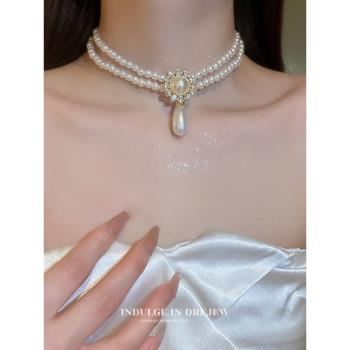 御木本巴洛克珍珠項鏈女復古公主宮廷風鎖骨新娘婚紗晚禮服誇張秋