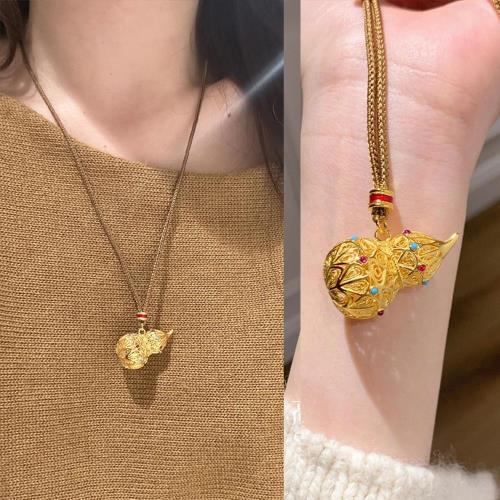 新中式古法黃金色花絲葫蘆項鏈精致輕奢配飾女2025年新款毛衣鏈潮