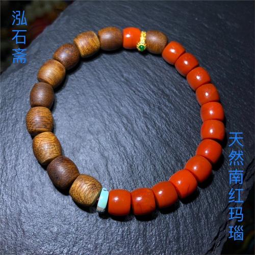 GG0734 天然南紅瑪瑙直切手鏈8mm滿色滿肉原創沉香s925銀極限弧