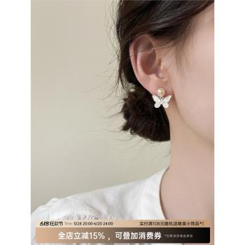輕奢高階感天然淡水珍珠耳環蝴蝶結吊墜耳墜女2025新款爆款耳飾