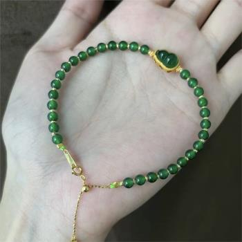 天然危地馬拉翡翠手串滿綠陽綠玉石18k金鑲嵌小葫蘆手鏈新中式女