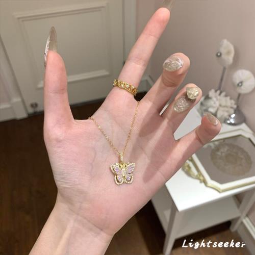 【尋光】S925純銀紫色花絲蝴蝶項鏈氣質高級感琺瑯彩鎖骨鏈送禮物