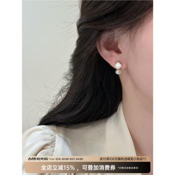 天然淡水扁圓珍珠耳環吊墜耳釘女輕奢高級感氣質2025新款爆款耳飾