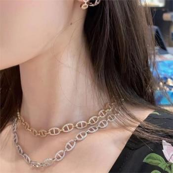 金黃色豬鼻子滿鉆手鏈女S925銀白色大號水手環扣手飾新潮流行禮物