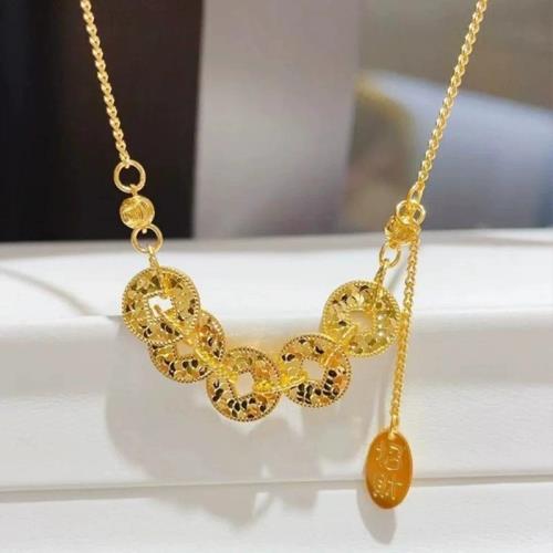 新款s925純銀碎碎冰五帝幣招財項鏈女手鏈爆閃精致百搭新年毛衣鏈