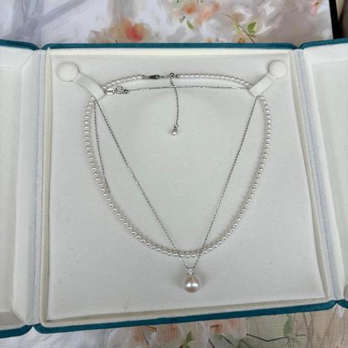 天然akoya小米珍珠項鏈王妃單珠疊戴款鎖骨鏈極光正圓baby珠諸暨