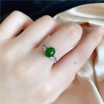 天然碧玉菠菜綠玉戒指瑪瑙指環女款925純銀鑲嵌可調節高階感百搭