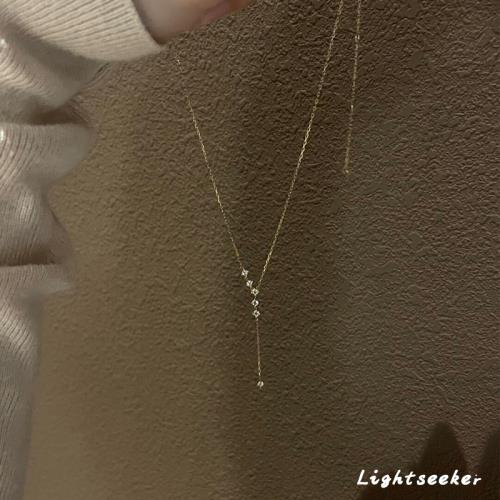 【尋光】S925純銀鼻屎鉆流蘇項鏈韓系清冷感氣質百搭極細鎖骨鏈女