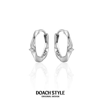 DOACH 莫比烏斯十字星純銀養耳洞鋯石耳環耳扣小眾設計高階感耳飾