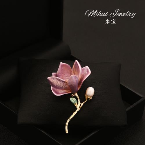 天然珍珠白玉蘭花朵胸花別針固定配飾旗袍大衣優雅高端氣質胸針女