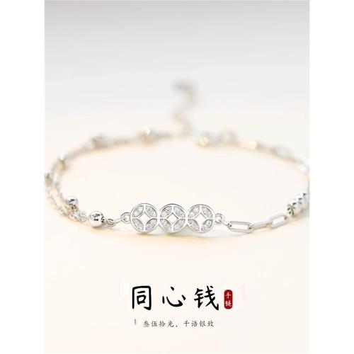 招財銅錢999純銀手鏈女士輕奢小眾精致足銀手飾三八婦女節禮物送