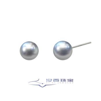 《銀灰》高階感輕奢小眾S925銀純天然海水akoya真多麻真珍珠耳釘