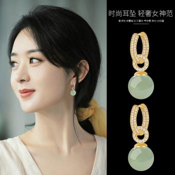 新中式和田玉耳環2025新款爆款高階感冰種翡翠耳墜氣質耳釘女純銀