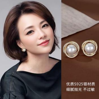 氣質珍珠耳釘女2025新款爆款高階感施家純銀耳環輕奢無耳洞耳夾