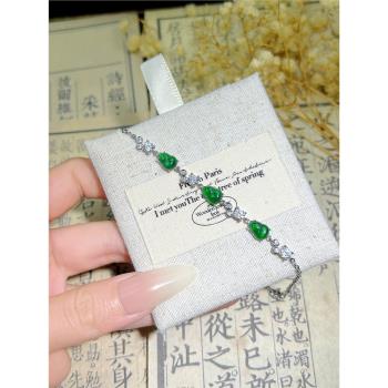 天然A貨翡翠招財小葫蘆S925純銀流蘇手鏈復古國風清冷感女士手鏈