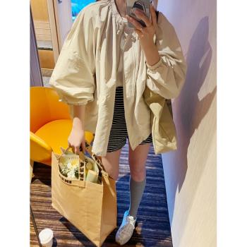 (免運)KOGIRL 韓國東大門秋季戶外抽繩拉鏈夾克寬松廓形防風休閑外套女