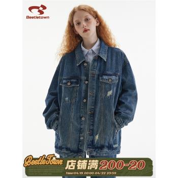 (免運)BEETLE TOWN做舊休閑牛仔外套