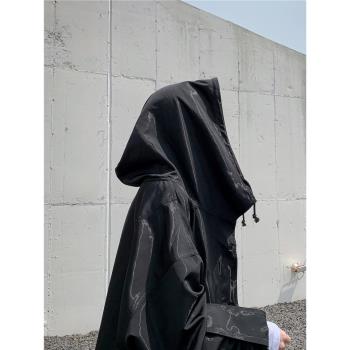 (免運)MOERSHOP巫婆風衣外套女秋季oversize黑色大碼中長款bf風連帽大衣