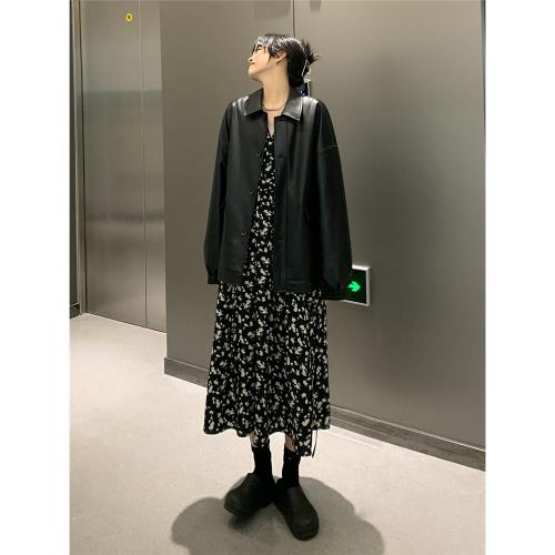 (免運)SIXI四喜家春季 御黑酷妹 短款翻領皮衣女復古小個子夾克短外套