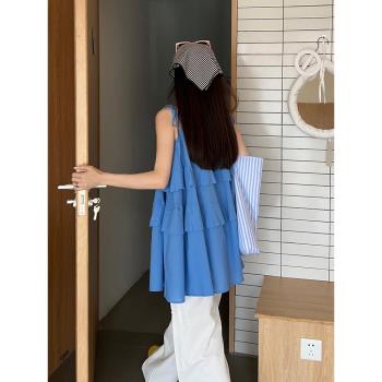 (免運)花田櫥窗HTmeme 假日泰蘭德~韓系綁帶蛋糕裙女夏甜美吊帶背心上衣