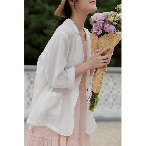 (免運)昂然干爽100支苧麻短款防曬衣