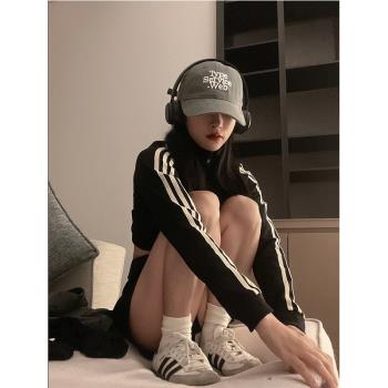 (免運)Turn up/陳腿兒 時髦百搭休閑夾克短款上衣女美式復古條紋外套ins