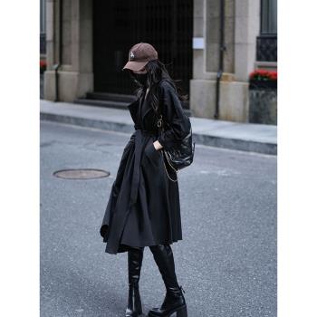 (免運)Luna7xi 黑色風衣外套女2025新春款韓版中長款高階感英倫休閑大衣