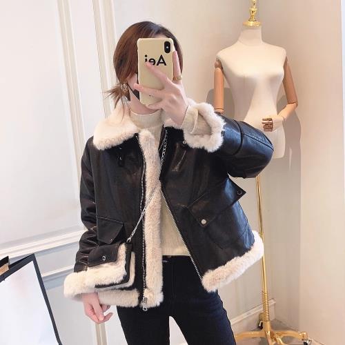 (免運)皮毛一體外套女2024冬季新款女裝韓版時尚加絨加厚短款皮衣機車服