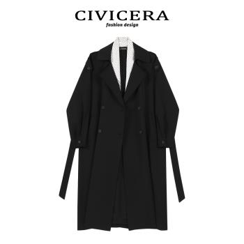 (免運)CIVICERA高階感絲巾風衣女春秋2025新款氣質寬松垂感長款外套大衣